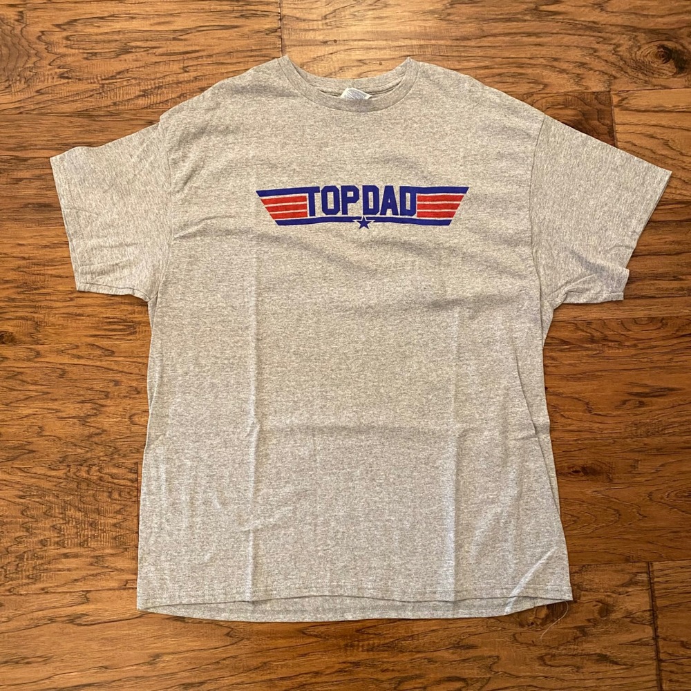Top Dad Graphic T-Shirt Mens XL Gray Short Sleeve Top Gun Style Tee